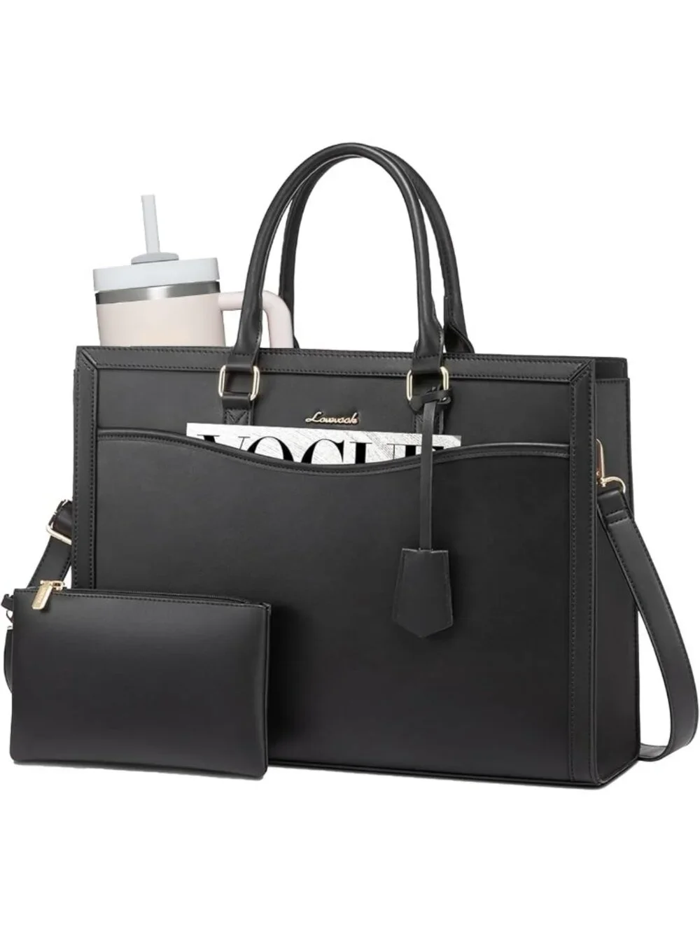 Stylish Large Laptop Tote Bag for Women, Work Computer Bag with Cup Holder